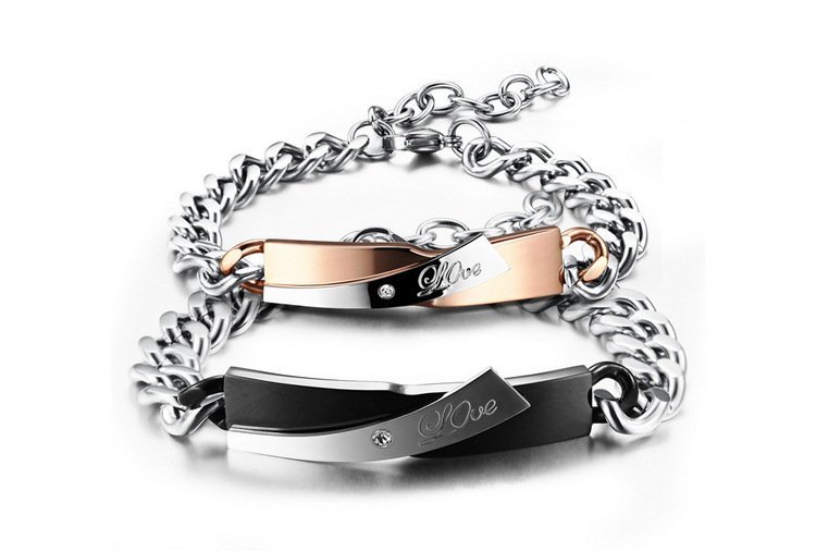 316L Stainless Steel 18K Gold Plated Couple Bracelets Jewelry Set M01594