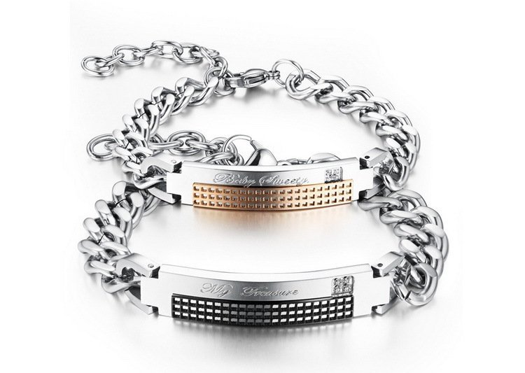 316L Stainless Steel 18K Gold Plated Couple Bracelets Jewelry Set M01605
