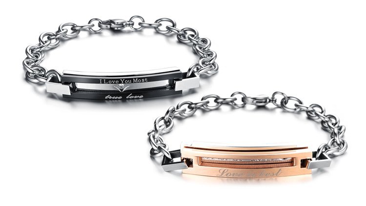 316L Stainless Steel 18K Gold Plated Couple Bracelets Jewelry Set M01606