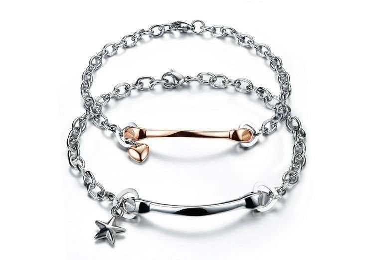 316L Stainless Steel 18K Gold Plated Couple Bracelets Jewelry Set M01607