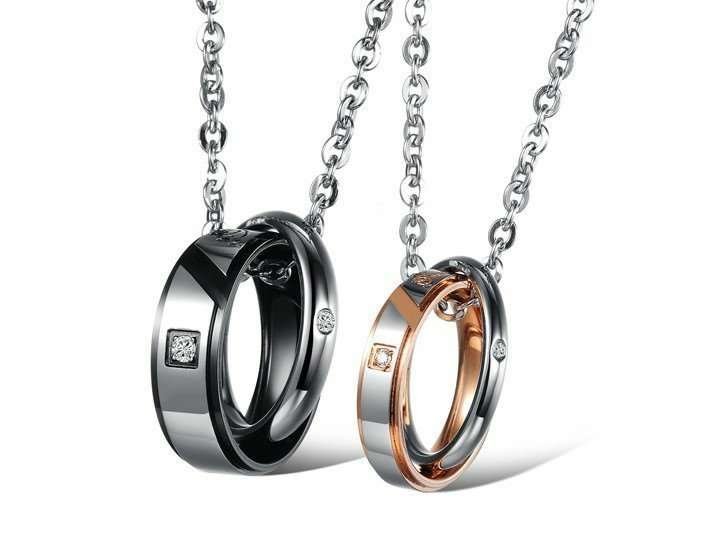 316L Stainless Steel 18K Gold Plated Couples Lovers Necklaces M01498