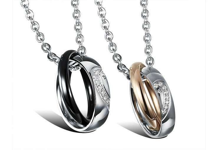 316L Stainless Steel 18K Gold Plated Couples Lovers Necklaces M01502