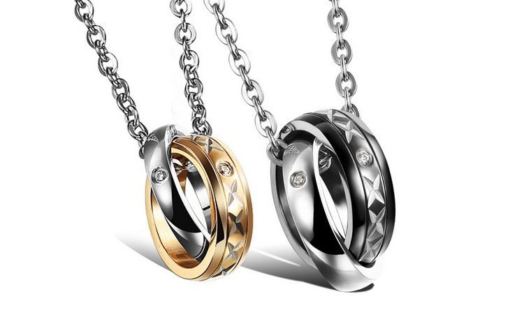 316L Stainless Steel 18K Gold Plated Couples Lovers Necklaces M01503