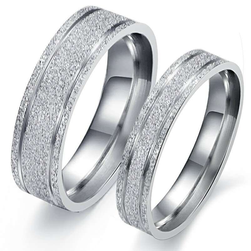 316L Stainless Steel Silver Dull Polish Couple Rings M01050