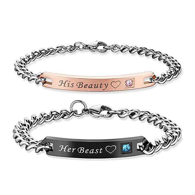 316L Stainless Steel and Titanium 18K Gold Plated Couple Bracelets Jewelry Set M01783