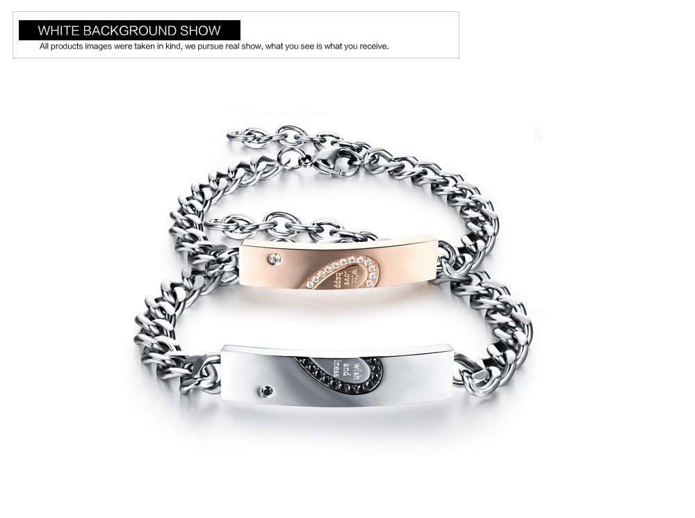 316L Stainless Steel and Titanium 18K Gold Plated Couple Bracelets Jewelry Set M01786