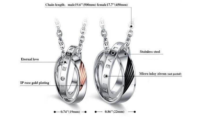 316L Stainless Steel and Titanium 18K Gold Plated Couple Necklaces Jewelry Set M01589