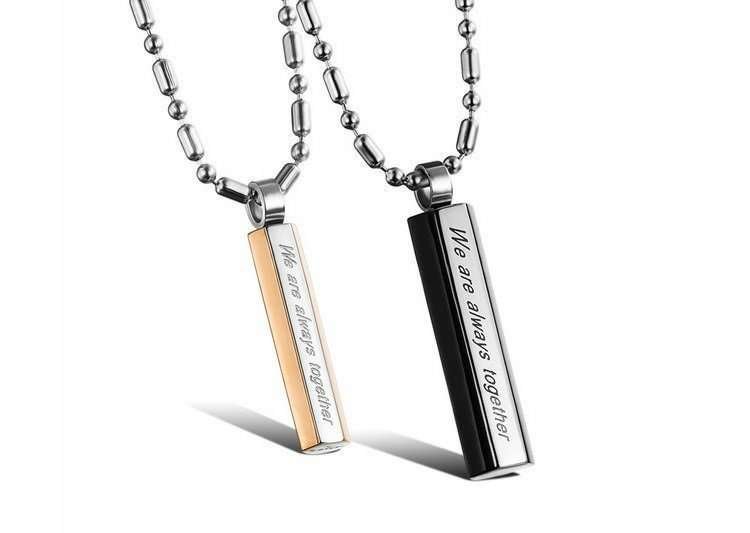 316L Stainless Steel and Titanium 18K Gold Plated Couple Necklaces Jewelry Set M01597