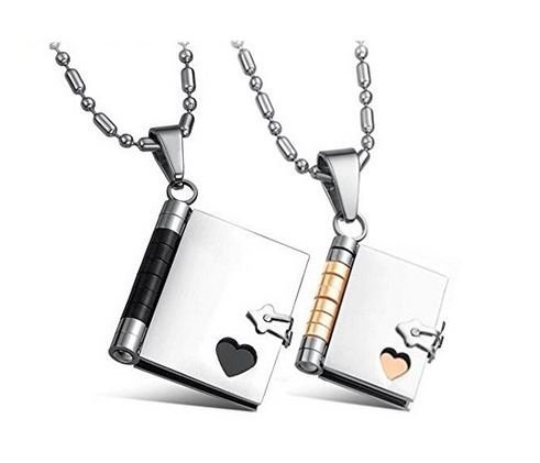 316L Stainless Steel and Titanium 18K Gold Plated Couple Necklaces Jewelry Set M01614