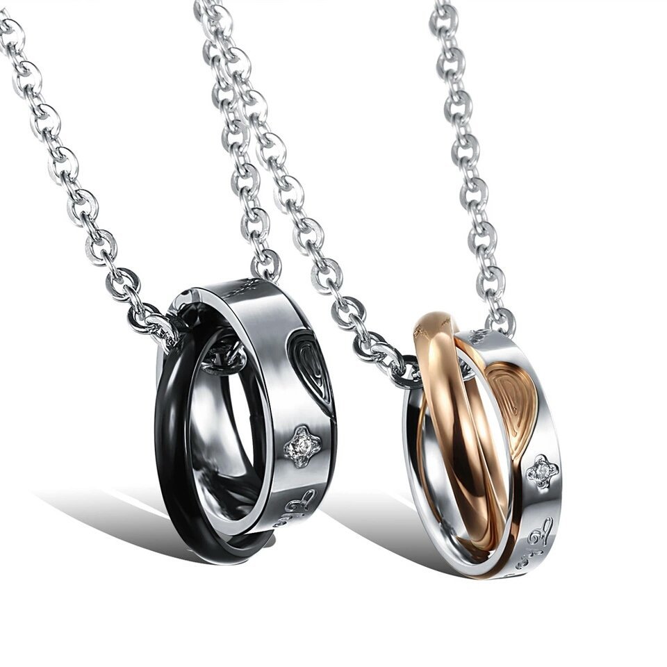 316L Stainless Steel and Titanium 18K Gold Plated Couple Necklaces Jewelry Set M01766