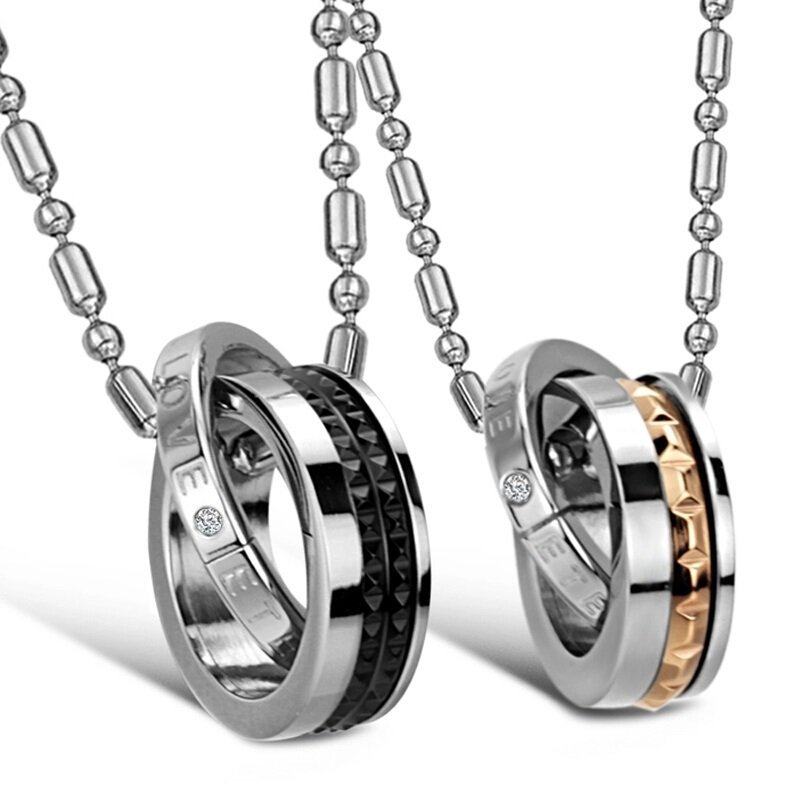 316L Stainless Steel and Titanium 18K Gold Plated Couple Necklaces Jewelry Set M01768
