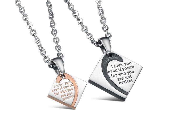 316L Stainless Steel and Titanium 18K Gold Plated Couple Necklaces Jewelry Set M01769