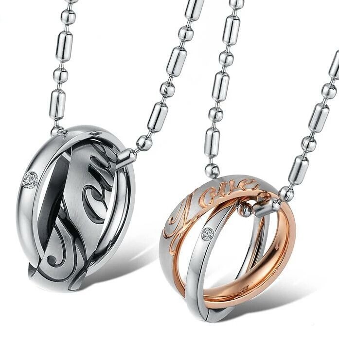 316L Stainless Steel and Titanium 18K Gold Plated Couple Necklaces Jewelry Set M01771