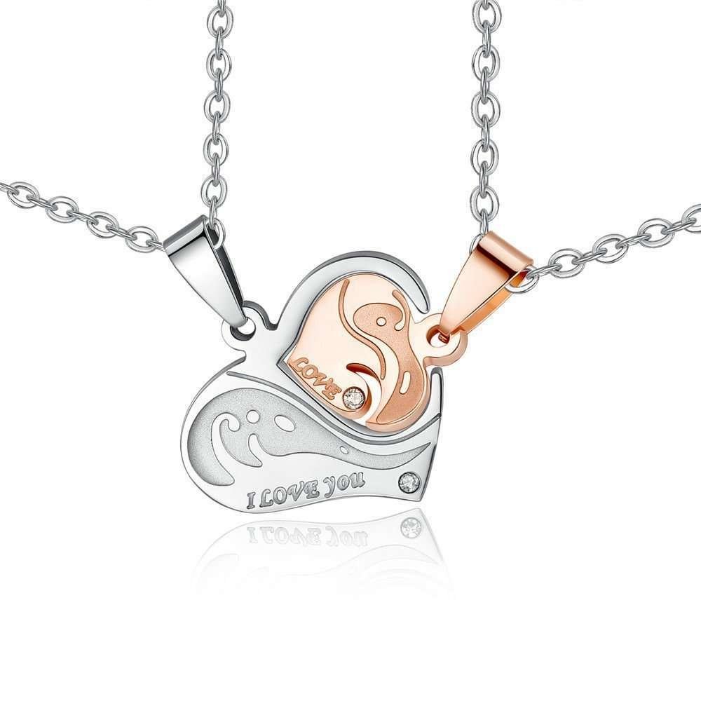 316L Stainless Steel and Titanium 18K Gold Plated Couple Necklaces Jewelry Set M01774