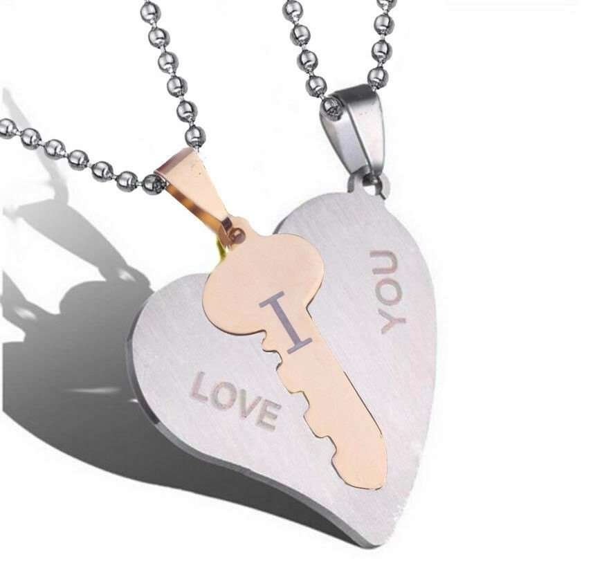 316L Stainless Steel and Titanium 18K Gold Plated Couple Necklaces Jewelry Set M01779