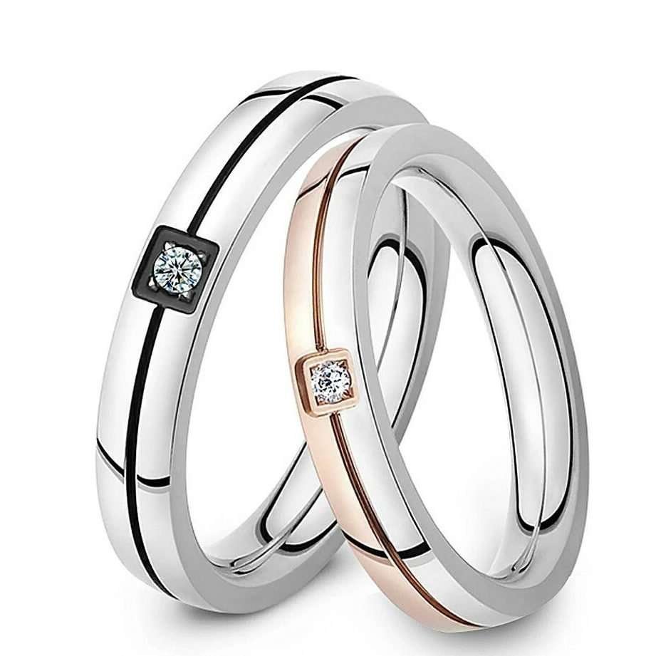 316L Stainless Steel and Titanium 18K Gold Plated Couple Rings Jewelry Set M01756