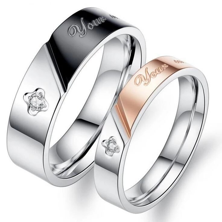 316L Stainless Steel and Titanium 18K Gold Plated Couple Rings Jewelry Set M01757