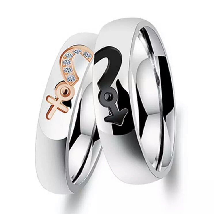 316L Stainless Steel and Titanium 18K Gold Plated Couple Rings Jewelry Set M01758