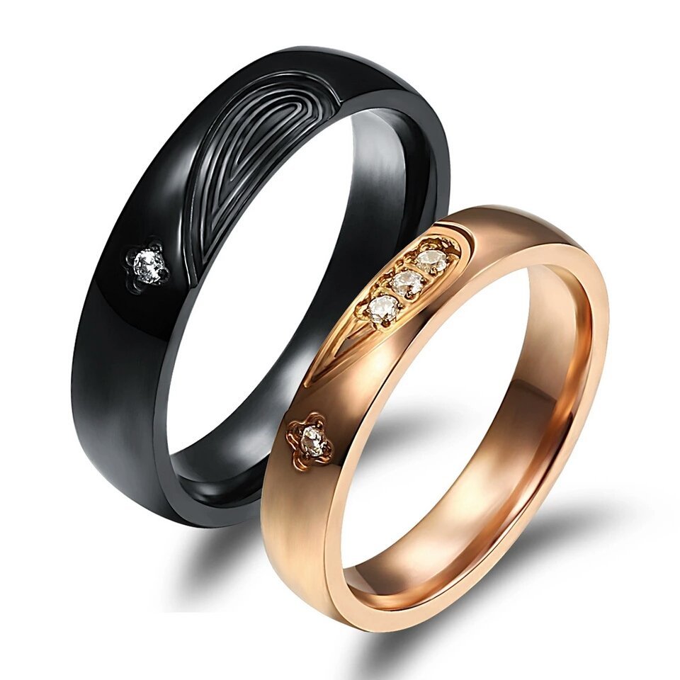 316L Stainless Steel and Titanium 18K Gold Plated Couple Rings Jewelry Set M01760