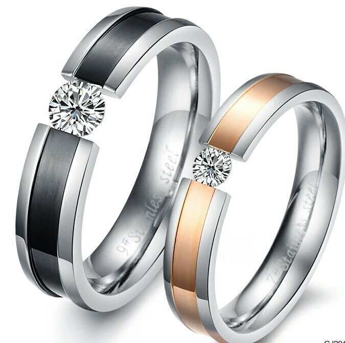 316L Stainless Steel and Titanium 18K Gold Plated Couple Rings Jewelry Set M01761