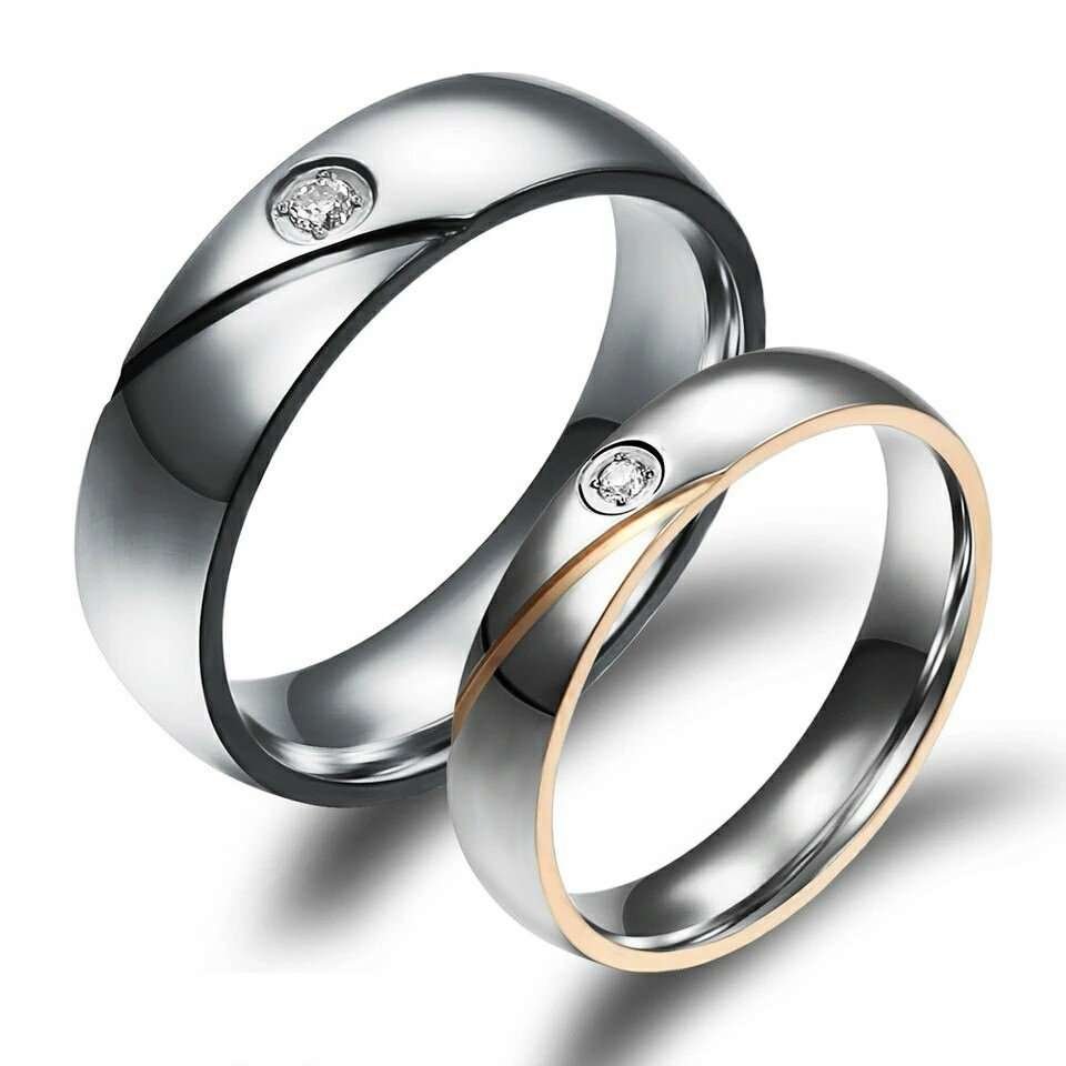 316L Stainless Steel and Titanium 18K Gold Plated Couple Rings Jewelry Set M01762