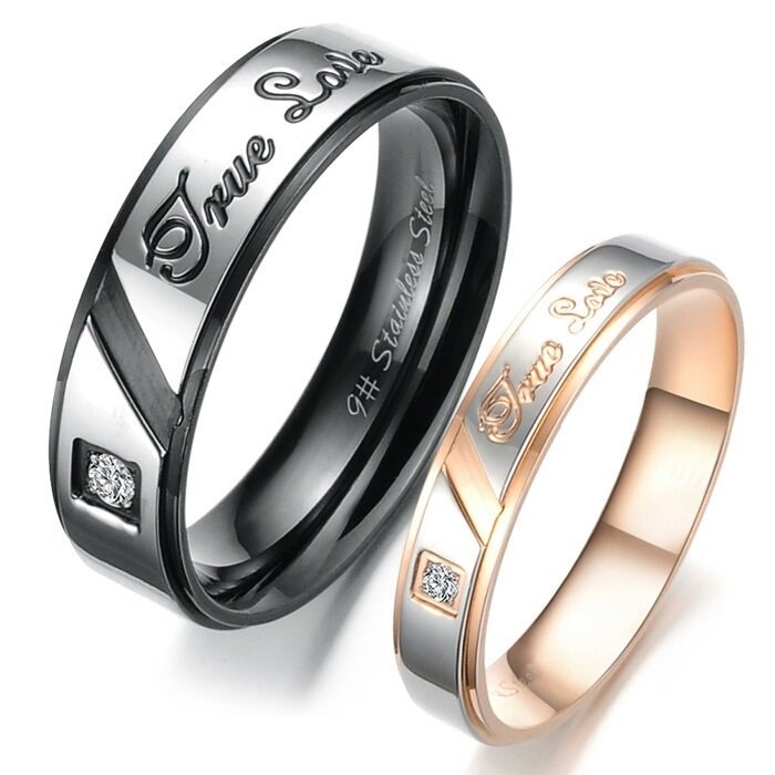 316L Stainless Steel and Titanium 18K Gold Plated Couple Rings Jewelry Set M01763