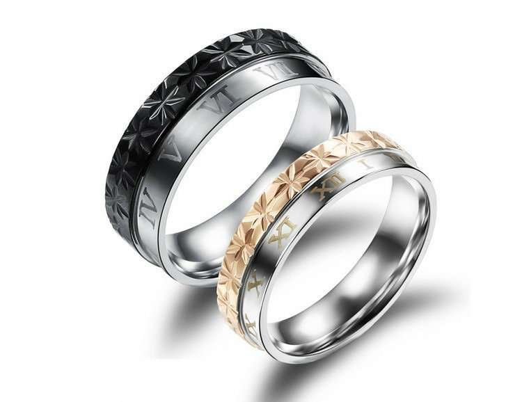 316L Stainless Steel and Titanium 18K Gold Plated Couple Rings Jewelry Set M01773
