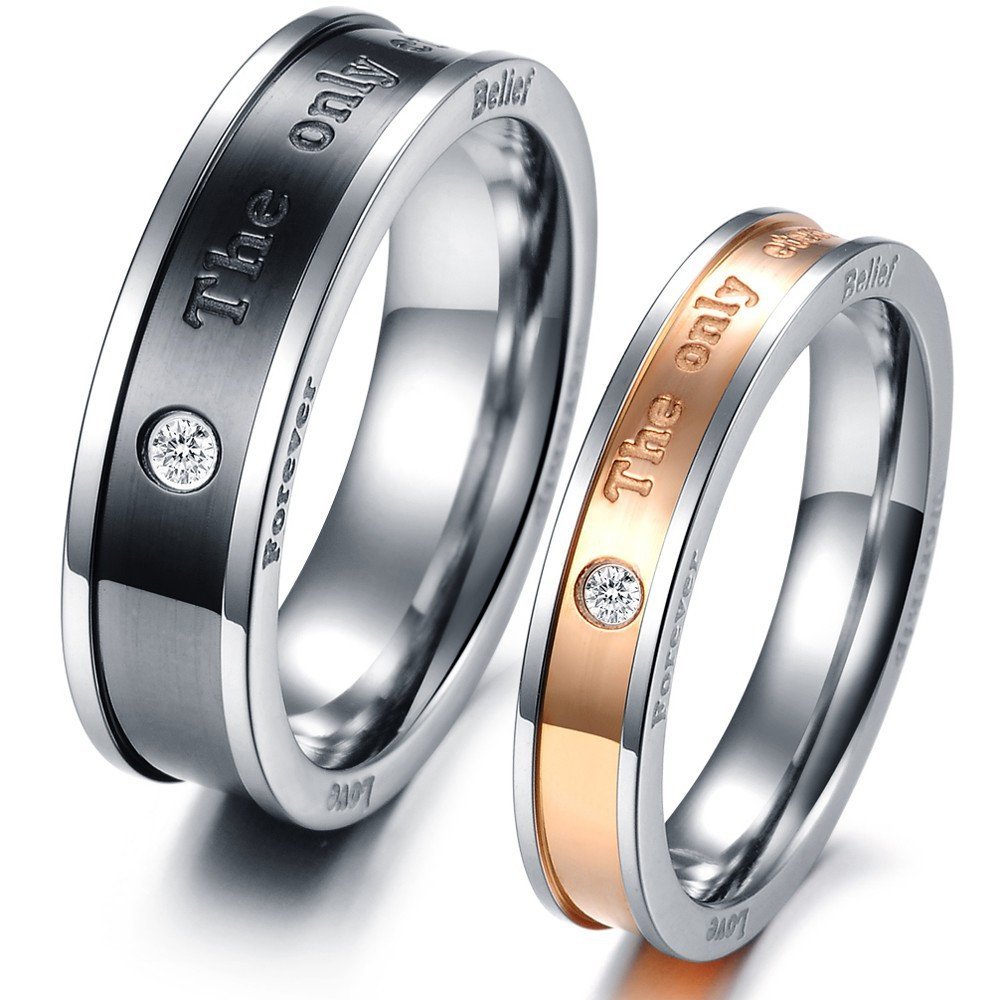 316L Stainless Steel and Titanium 18K Gold Plated Couple Rings Jewelry Set M01776