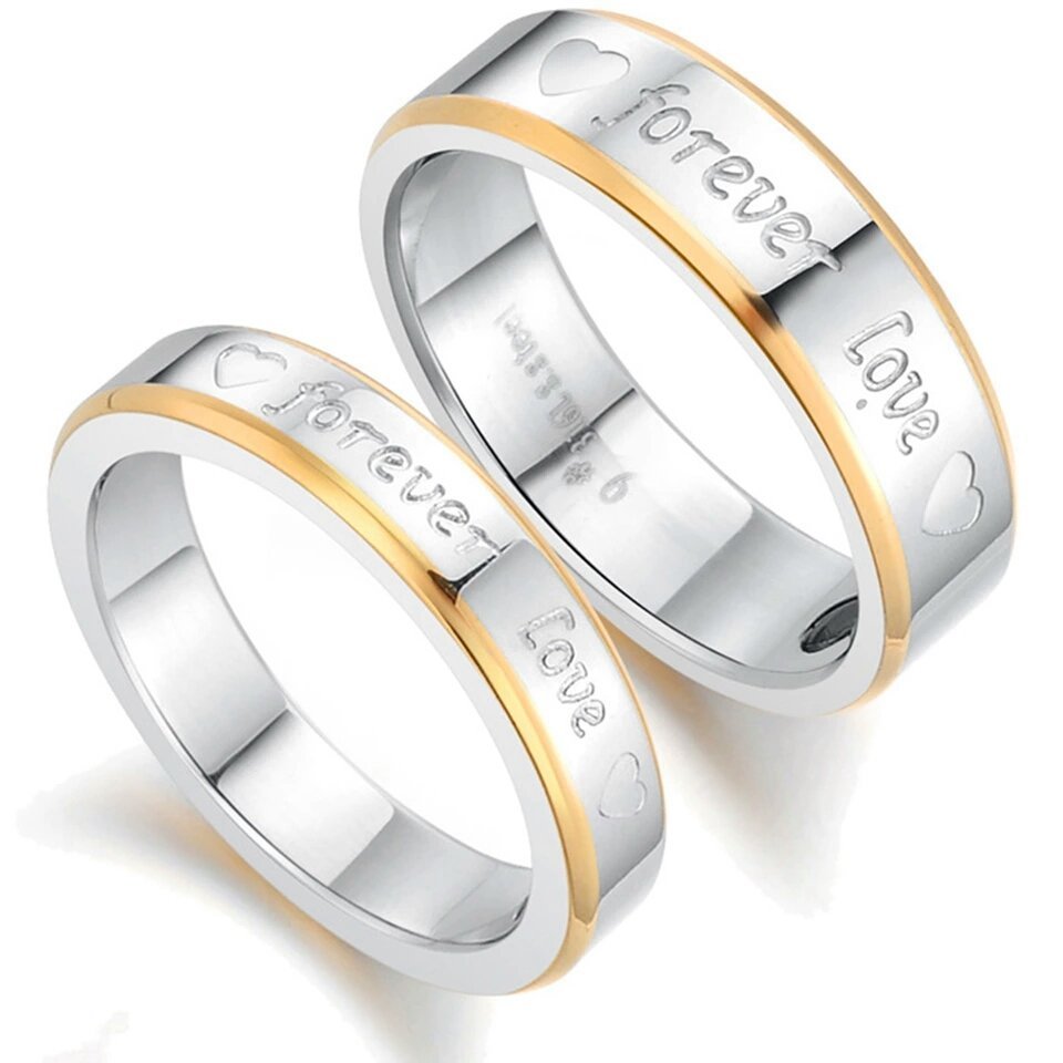 316L Stainless Steel and Titanium 18K Gold Plated Couple Rings Jewelry Set M01777