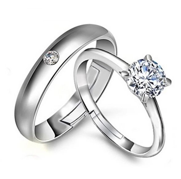 925 Silver Plated Austrian Crystal Adjustable Couple Rings M01743