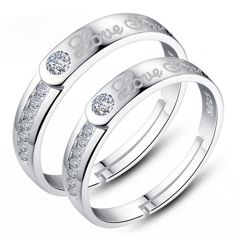925 Silver Plated Austrian Crystal Adjustable Couple Rings M01748