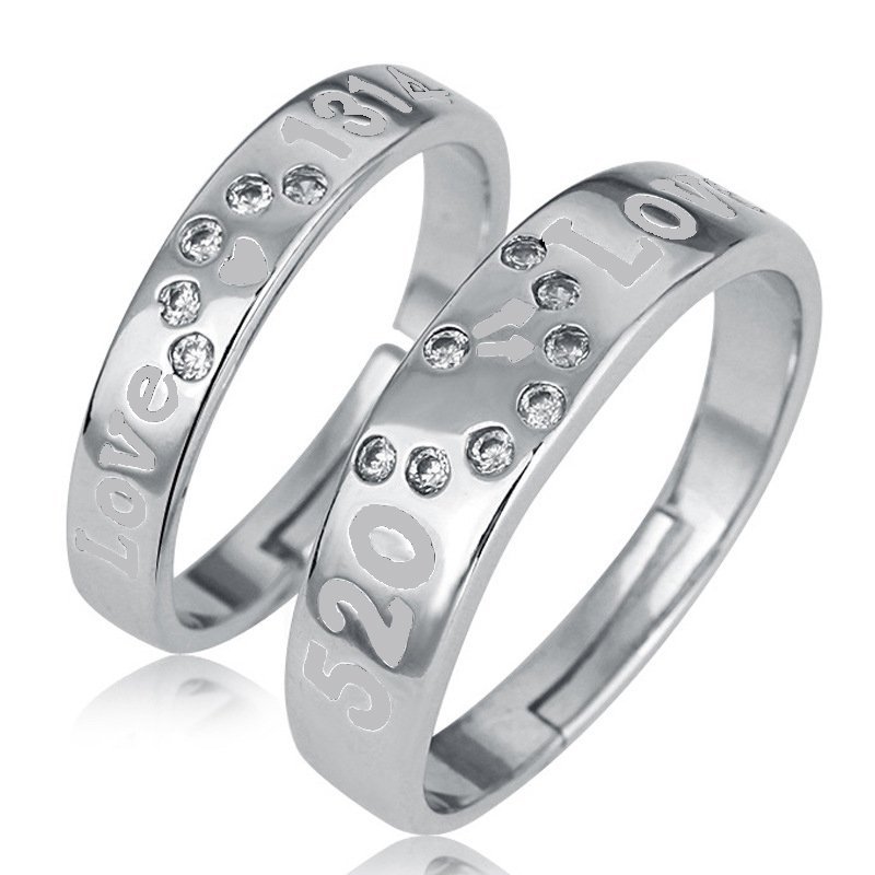 925 Silver Plated Austrian Crystal Adjustable Couple Rings M01751