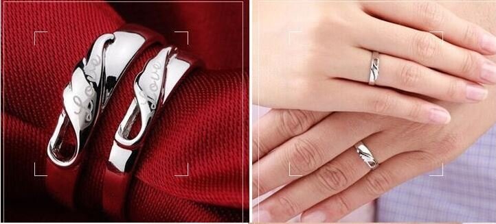 925 Silver Plated Couple Adjustable Rings M01588