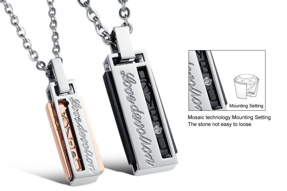 Korean Couple Titanium Steel CZ Diamond Inlaid Necklaces M01248