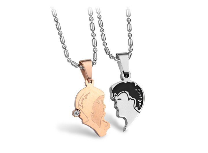 Korean Couple Titanium Steel CZ Diamond Inlaid Necklaces M01259