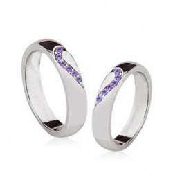 Lover's Gift Rhinestone Rhodium Plated Couple Purple Rings M00483