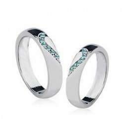 Lover's Gift Rhinestone Rhodium Plated Couple Sea Blue Rings M00479