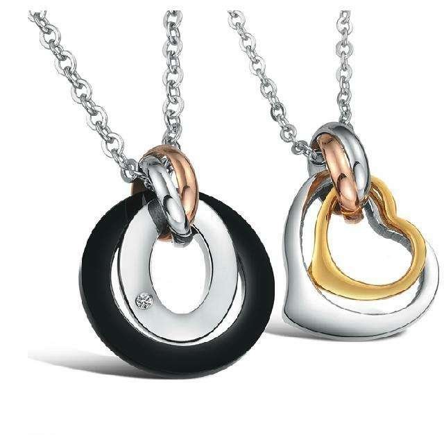 Lover's Gift Rhinestone Titanium Steel Couple Necklaces M00453