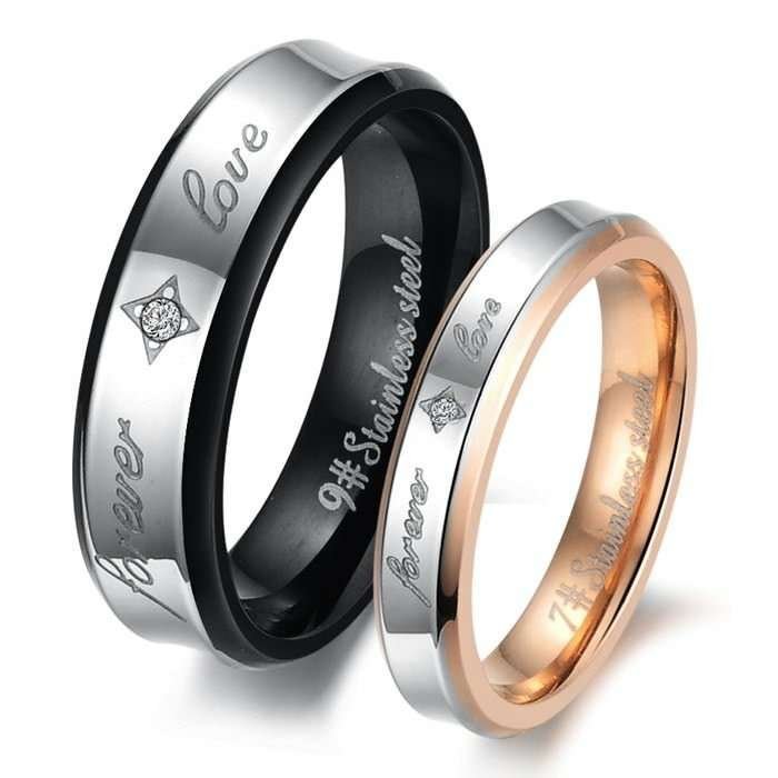 Lover's Gift Stainless Steel Couple Rings Never Fade CZ Diamond M00449