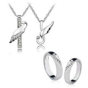 Rhodium Plated Couples Swarovski Elements Jewelry Set of 3 pieces M00530