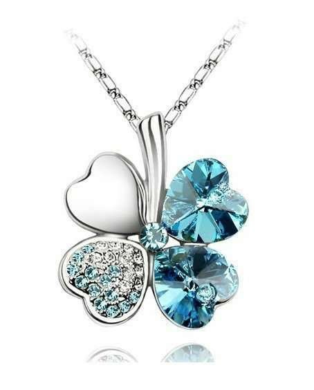 925 Silver Plated 4 Leaf Ocean Blue Necklace M02209