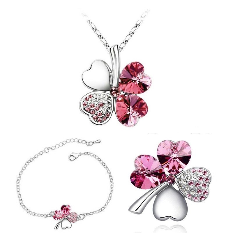 925 Silver Plated 4 Leaf Rose Jewelry Set M02199