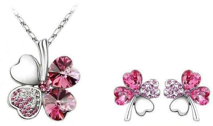 925 Silver Plated 4 Leaf Rose Jewelry Set M02208