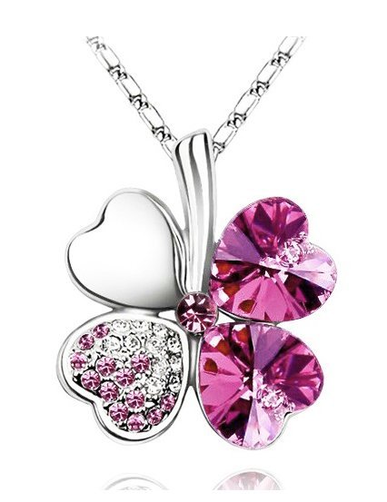 925 Silver Plated 4 Leaf Rose Necklace M02210