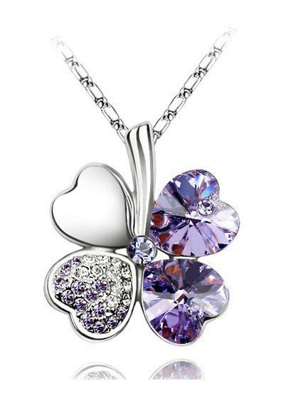 925 Silver Plated 4 Leaf Violet Necklace M02212