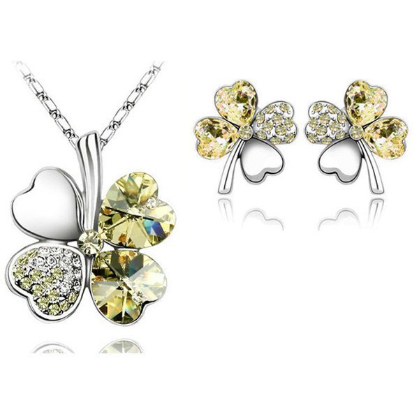 925 Silver Plated 4 Leaf Yellow Jewelry Set M02204
