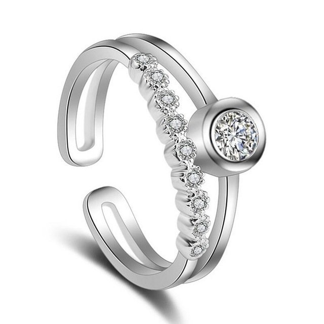 925 Silver Plated Austrian Crystal Adjustable Ring M01741