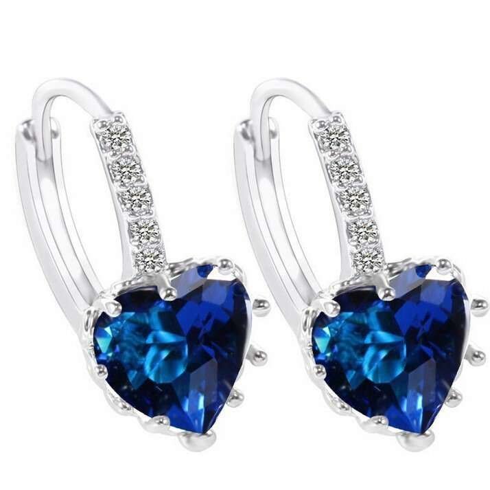 925 Silver Plated Austrian Crystal Blue Earrings M01691