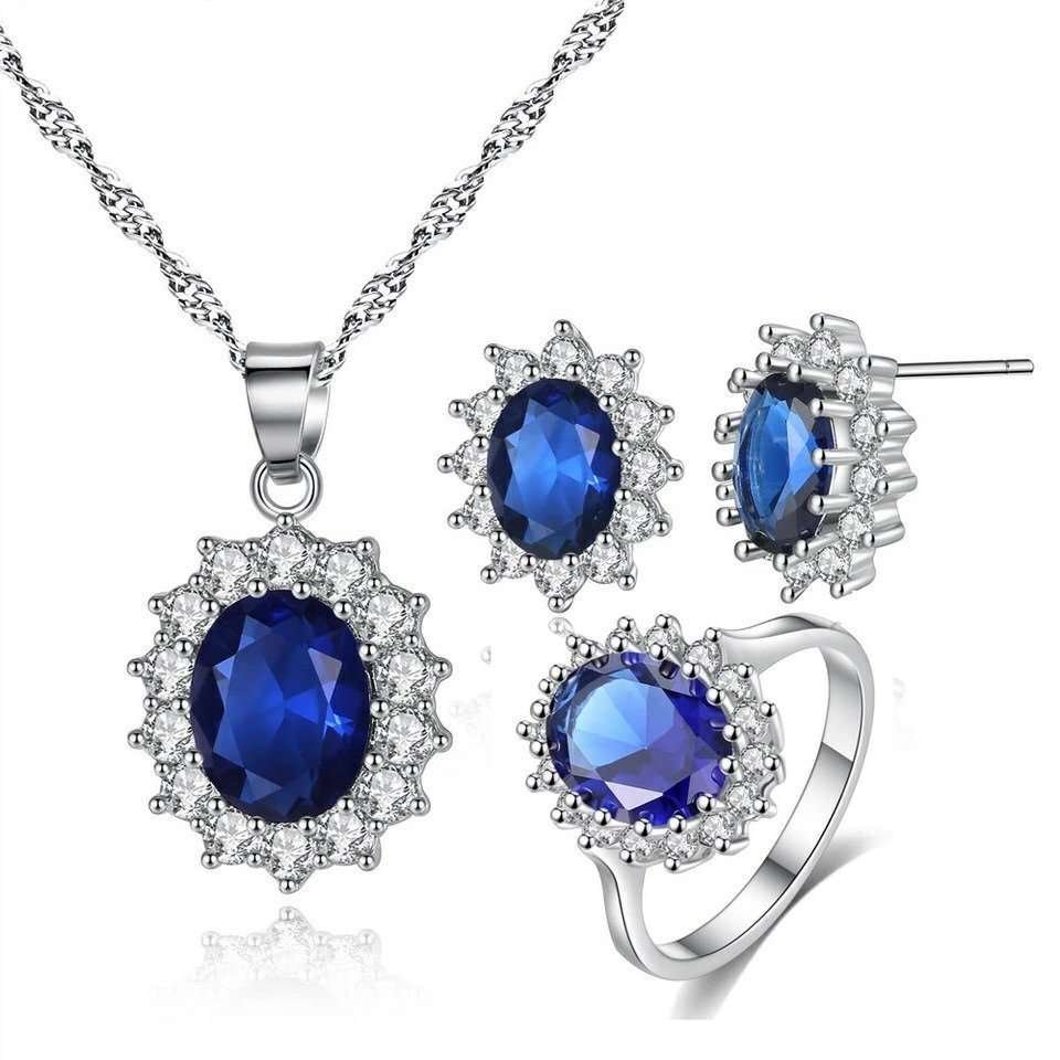 925 Silver Plated Austrian Crystal Blue Jewelry Set M01683