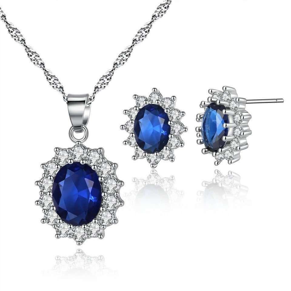 925 Silver Plated Austrian Crystal Blue Jewelry Set M01684